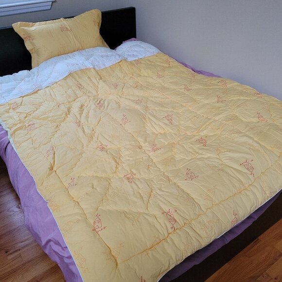 Full Size Pillow Case & Quilted Comforter Blanket House Color Block Yellow Ivory - Picture 3 of 16